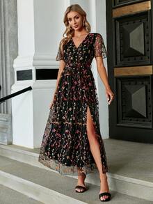 Simplee Đầm Thắt lưng Thêu Trọn gói Tách cao Hoa Tất cả trên in Boho - Nhiều màu - Xem 6