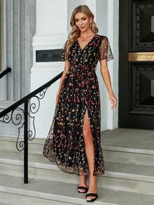 Simplee Đầm Thắt lưng Thêu Trọn gói Tách cao Hoa Tất cả trên in Boho - Nhiều màu - Xem 7