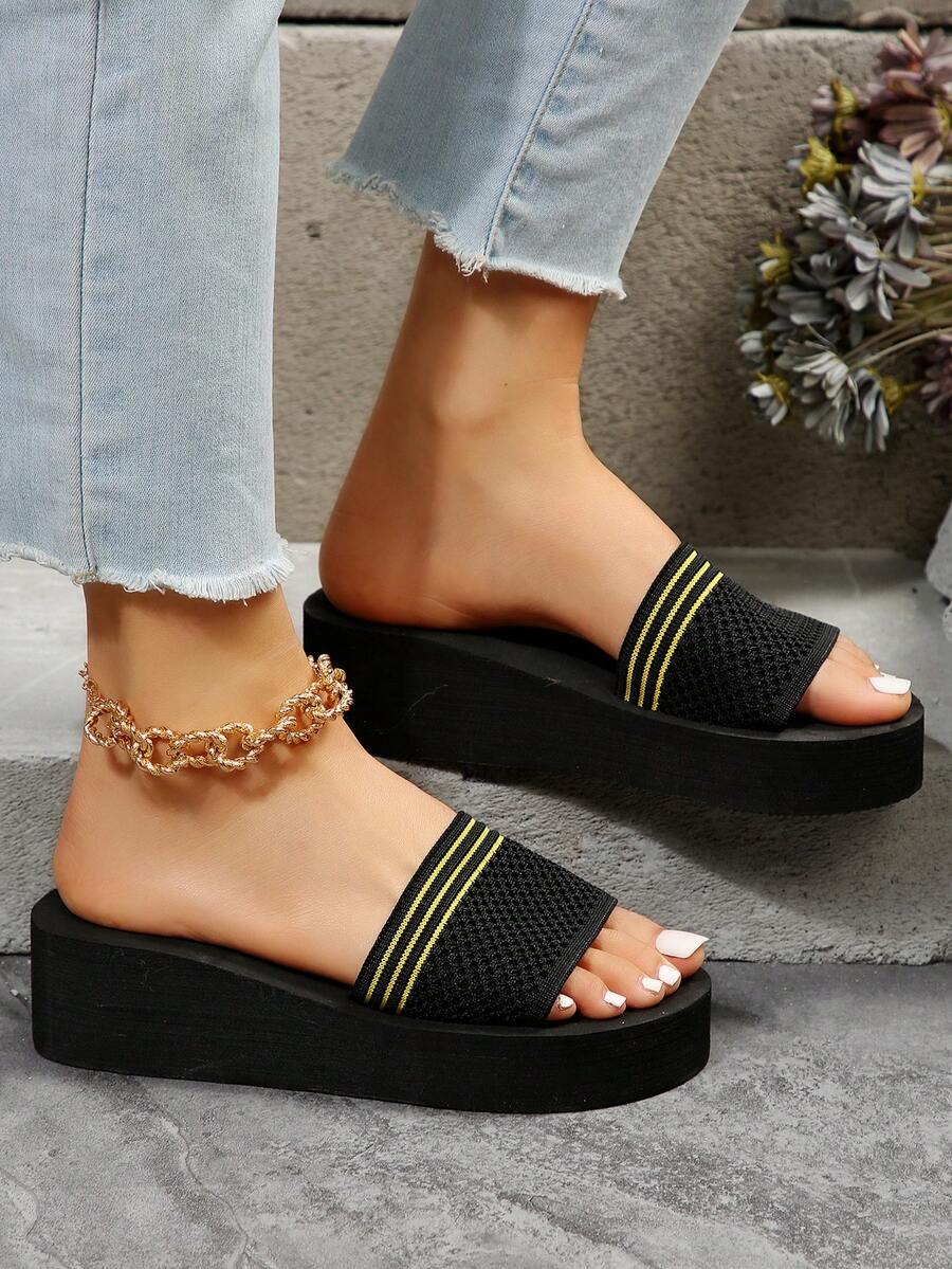 Dép đế dày đế lưới thoáng khí thời trang cho nữ, dép đi ngoài trời thoải mái, chống trượt - màu đen - Xem 1