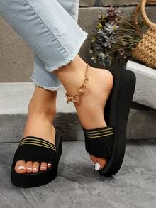 Dép đế dày đế lưới thoáng khí thời trang cho nữ, dép đi ngoài trời thoải mái, chống trượt - màu đen - Xem 7