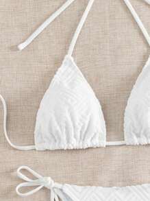 吊带三角系带侧比基尼套装，适合夏季海滩度假 - 白色 - 查看 4
