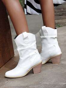 Giày bốt nữ thời trang gót nhọn mũi nhọn, bốt trơn màu trắng thanh lịch - trắng - Xem 2