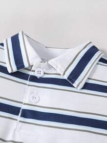 SHEIN 男嬰條紋圖案Polo領連體衣和短褲套裝