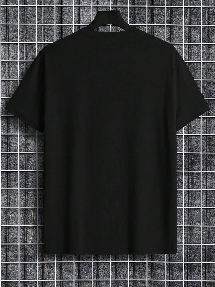 ผู้ชาย เสื้อยืด ผ้าฝ้าย กราฟิก การ์ตูน & สโลแกน - สีดำ - ดู 2