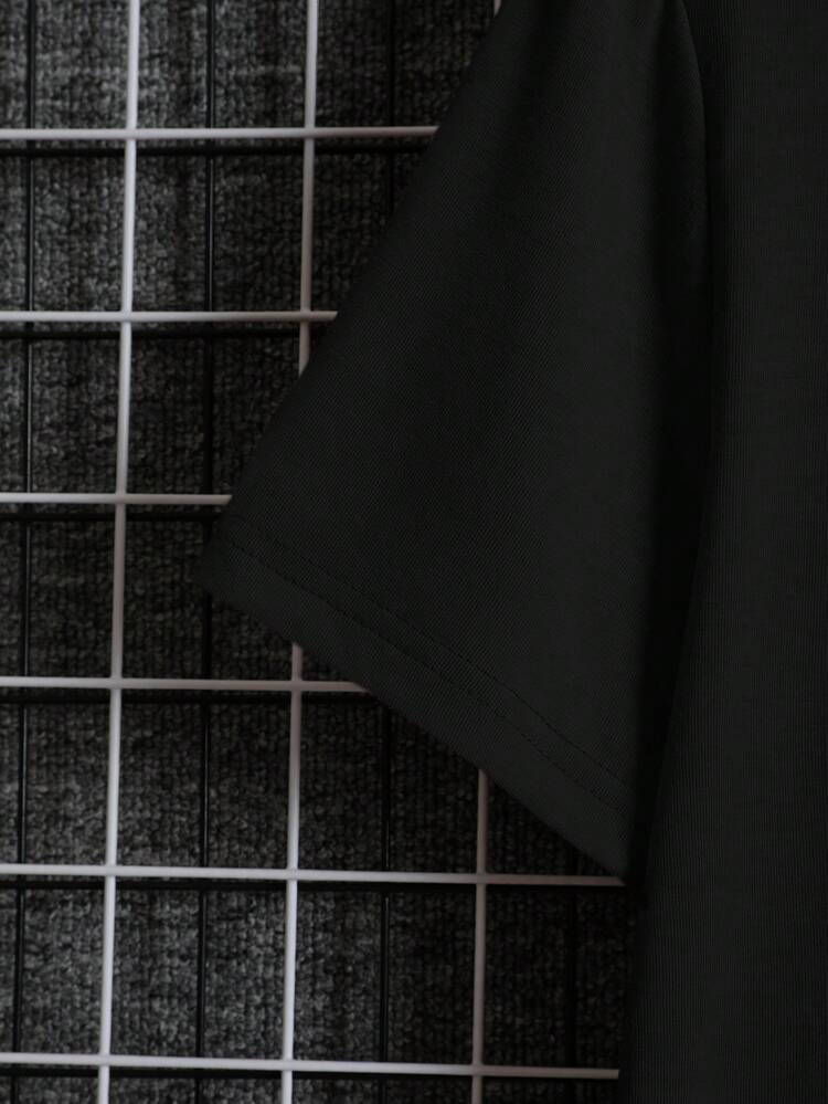 ผู้ชาย เสื้อยืด ผ้าฝ้าย กราฟิก การ์ตูน & สโลแกน - สีดำ - ดู 3