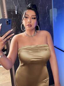 SHEIN SXY Enkel Party Plus Size Klänning - Brun - Visa 3