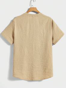 GENTILAND Loose Fit Men's Solid Color Short Sleeve Casual Popover Shirt - Khaki - View 2
