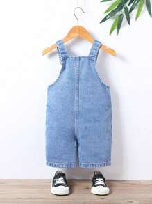 Baby Boy Letter Graphic Denim Dungaree Romper - Light Wash - View 2