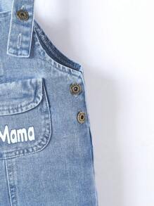 Baby Boy Letter Graphic Denim Dungaree Romper - Light Wash - View 4