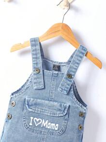 Baby Boy Letter Graphic Denim Dungaree Romper - Light Wash - View 5