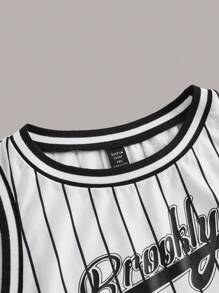 SHEIN EZwear Plus Striped & Letter Graphic Crop Tank Top - Black and White - View 4