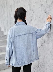 Teen Girls Ripped Drop Shoulder Denim Jacket - Light Wash - View 2
