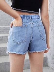 Teen Girls Ripped Raw Hem Denim Shorts - Light Wash - View 2