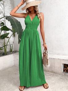 Breezaya 後背繫帶繞頸連體褲 - 綠色 - 查看 5