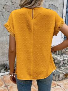 EMERY ROSE 圓點蕾絲拼接蝙蝠袖襯衫 - 芥末黃 - 查看 2