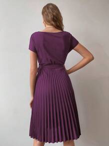 EMERY ROSE 百褶下擺自腰帶連衣裙