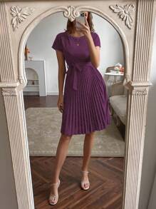 EMERY ROSE 百褶下擺自腰帶連衣裙