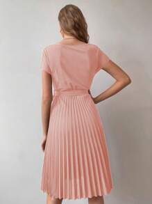 EMERY ROSE Pleated Hem Self Belted Dress - Baby Pink - View 2