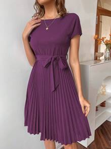 EMERY ROSE 百褶下擺自腰帶連衣裙