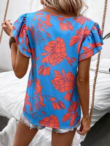 SHEIN VCAY Floral Print Butterfly Sleeve Blouse - Multicolor - View 2