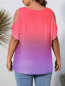 SHEIN LUNE Plus Ombre Cold Shoulder Tee - Multicolor - View 2