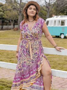 Đầm Plus Size Thắt nút Viên lá sen Trọn gói Hoa Boho - Nhiều màu - Xem 1