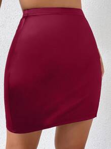 Allurite Chain Linked High Waist Skirt - Burgundy - View 4