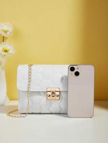 Chuỗi hoa văn chần Túi vuông Khóa xoắn Phong cách thanh lịch - màu đen - Xem 3