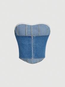 SHEIN MOD Top bandeau bajo hanky mezclilla - Azul lavado medio - Ver 2