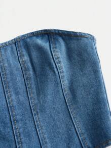 SHEIN MOD Top bandeau bajo hanky mezclilla - Azul lavado medio - Ver 4