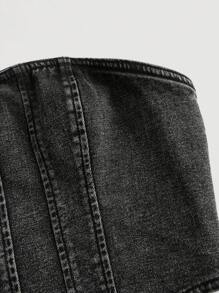 SHEIN MOD 手帕下擺牛仔抹胸上衣 - 深灰色 - 查看 4