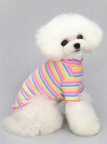 1 Áo Thun Họa Tiết Sọc Cho Thú Cưng, Vải Dệt Kim Dễ Thương Quần Áo Thú Cưng Mềm Cho Thú Cưng - Nhiều màu - Xem 1