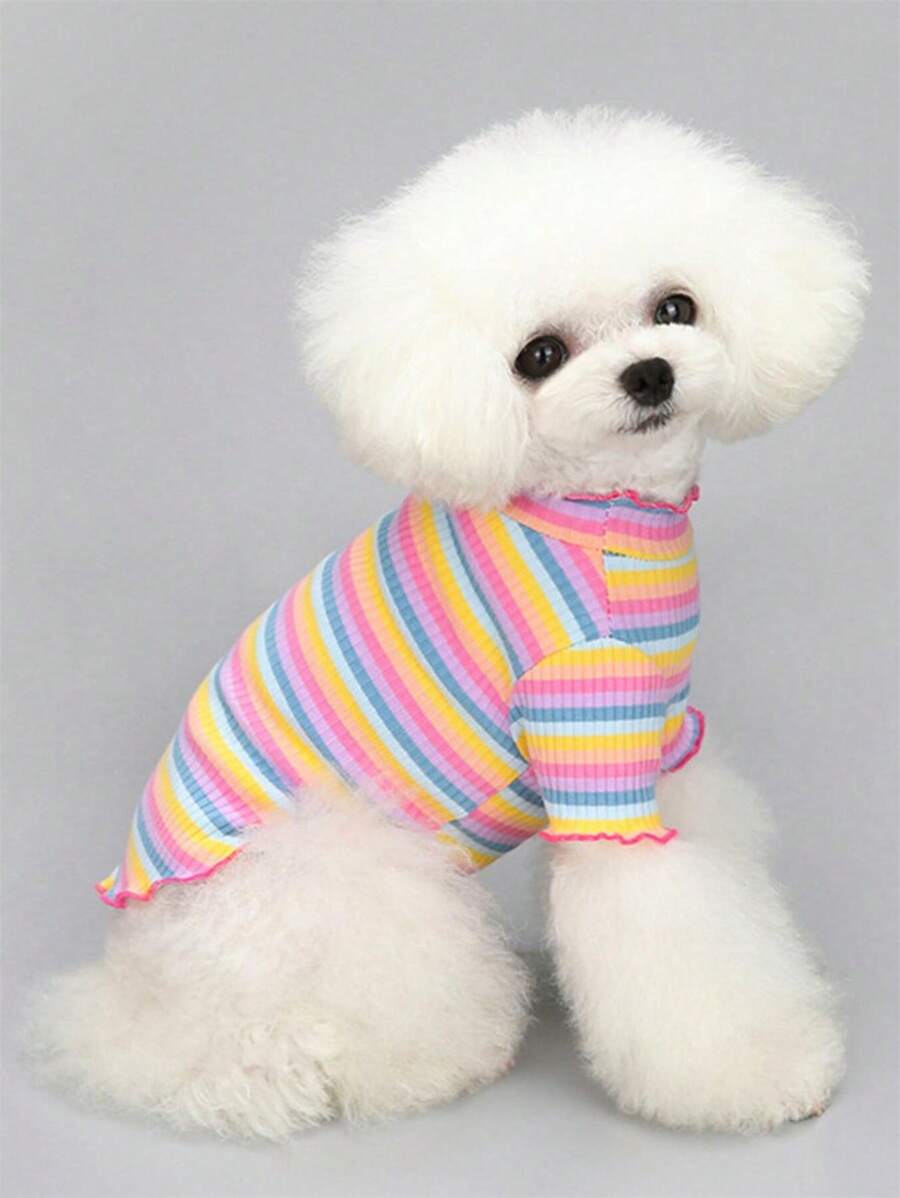1 Áo Thun Họa Tiết Sọc Cho Thú Cưng, Vải Dệt Kim Dễ Thương Quần Áo Thú Cưng Mềm Cho Thú Cưng - Nhiều màu - Xem 1