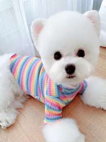 1 Áo Thun Họa Tiết Sọc Cho Thú Cưng, Vải Dệt Kim Dễ Thương Quần Áo Thú Cưng Mềm Cho Thú Cưng - Nhiều màu - Xem 5