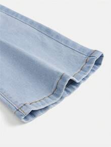 SHEIN 青少年女孩破洞牛仔喇叭褲 - 淺色水洗藍 - 查看 3