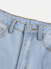 SHEIN 青少年女孩破洞牛仔喇叭褲 - 淺色水洗藍 - 查看 4