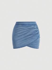 SHEIN MOD 大碼褶邊鬱金香下擺牛仔半身裙