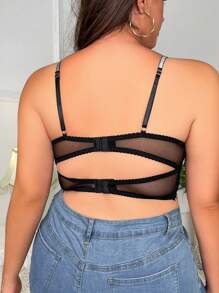 Plus Floral Lace Underwire Bra - Black - View 2