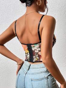 SHEIN VCAY 波西米亞露背 蕾絲拼接 拼接細邊花卉印花女士背心 - 彩色 - 查看 2