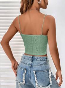 SHEIN EZwear Contrast Lace Ruched Bust Schiffy Cami Top - Mint Green - View 2