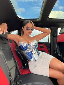 SHEIN SXY 字母圖案頭巾下擺抹胸上衣 - 彩色 - 查看 5