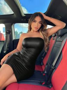 SHEIN SXY Summer Solid Tube Bodycon Dress - Black - View 1