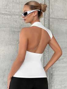 SHEIN Privé 素色不對稱領上衣 - 白色 - 查看 2