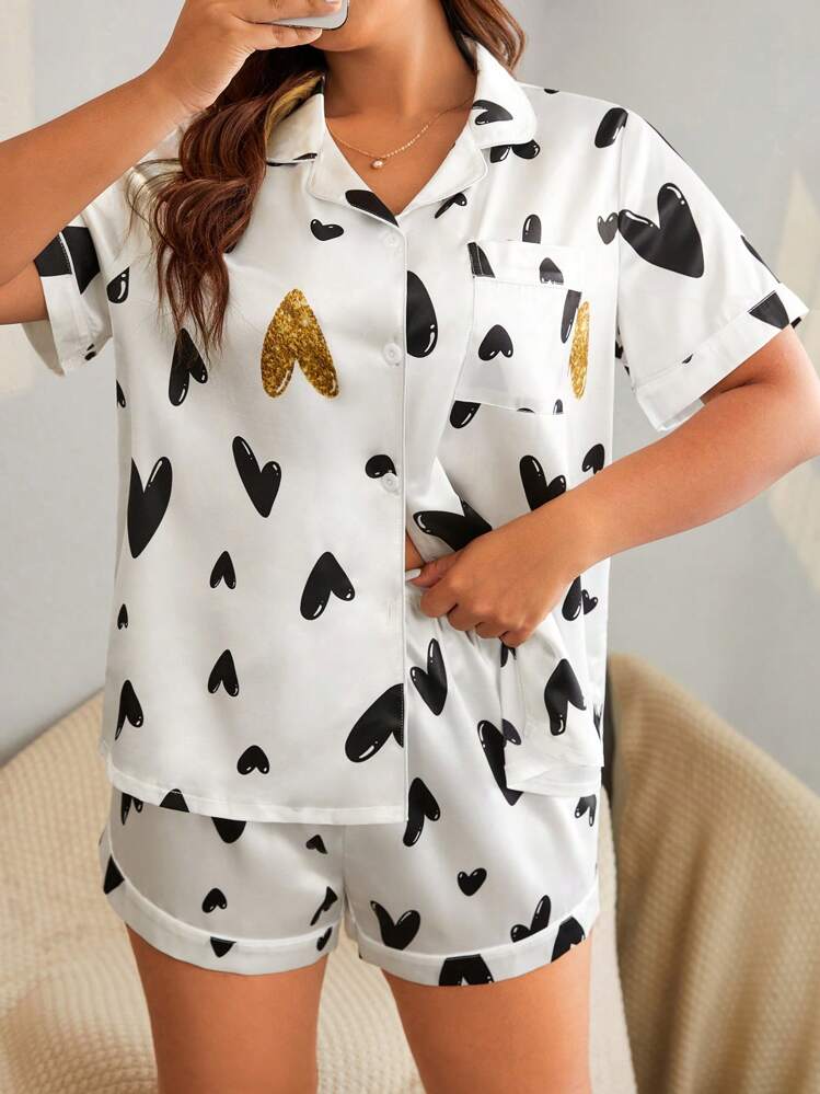 พลัส เซ็ตชุดนอน ลาย หัวใจ - สีดำและสีขาว - ดู 1