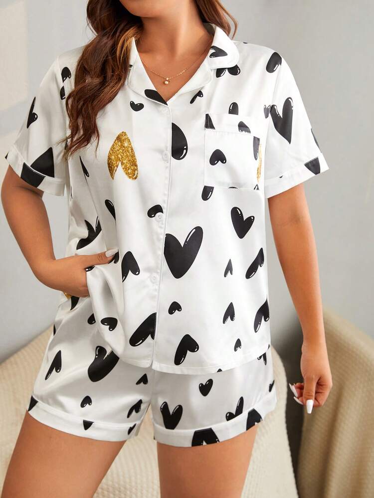 พลัส เซ็ตชุดนอน ลาย หัวใจ - สีดำและสีขาว - ดู 3