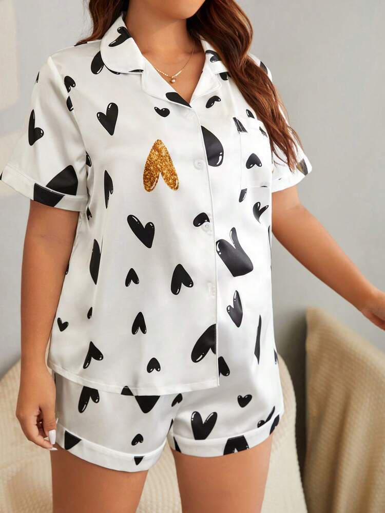 พลัส เซ็ตชุดนอน ลาย หัวใจ - สีดำและสีขาว - ดู 4