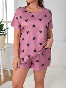 大碼愛心圖案睡衣套裝 - 彩色 - 查看 1