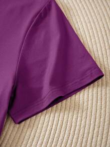 INAWLY Plus Solid V Neck Tee - Purple - View 4