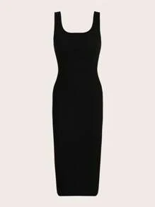 SHEIN EZwear Solid Tank Bodycon Dress - Black - View 1