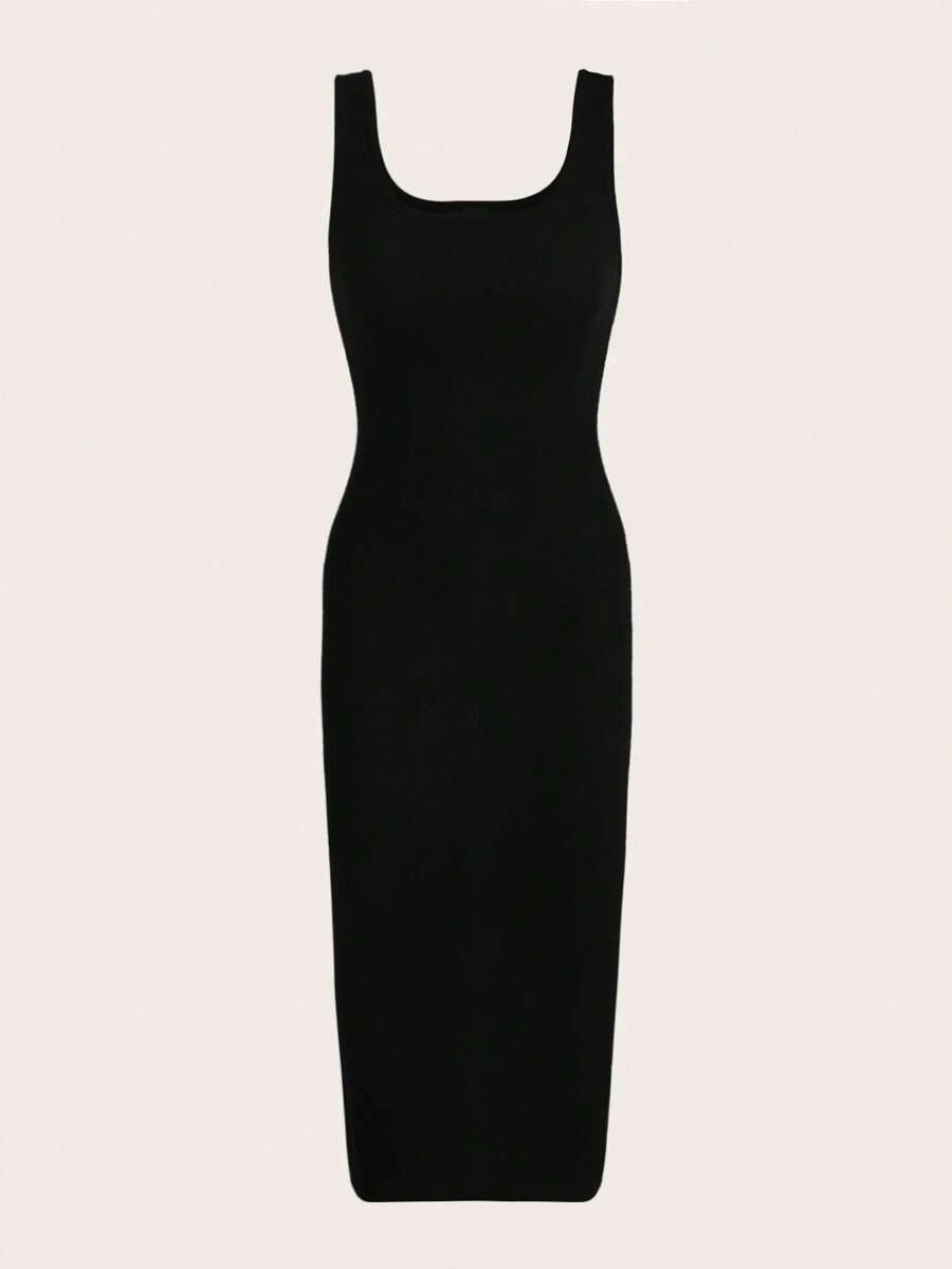 SHEIN EZwear Solid Tank Bodycon Dress - Black - View 1